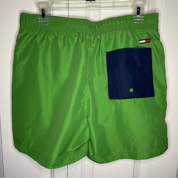 Tommy Hilfiger Jeans Slim Size Small 31” Swim Trunks Green Color Block Short - Picture 4 of 8